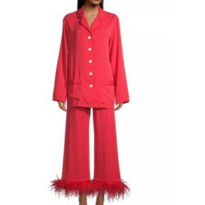 Sleeper Party Feather 2-Piece red Long Pajama Set size S